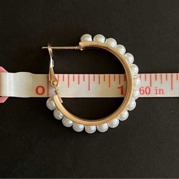Gold Pearl Hoop Fashion Earrings - NWT - Picture 5 of 10